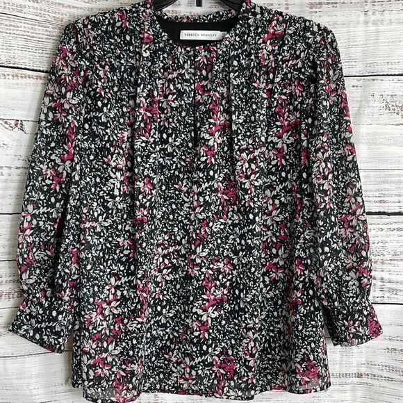 Rebecca Minkoff Top Womens size XS chiffon Blouse Floral Billie Boho preppy - Picture 4 of 14